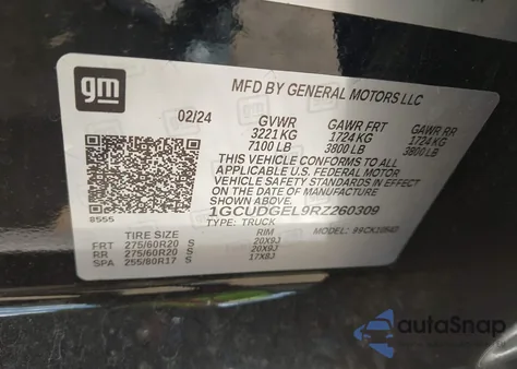 2024 Chevrolet Silverado 1500 4Wd Short Bed Ltz из США, поврежденный, VIN 1GCUDGEL9RZ260309